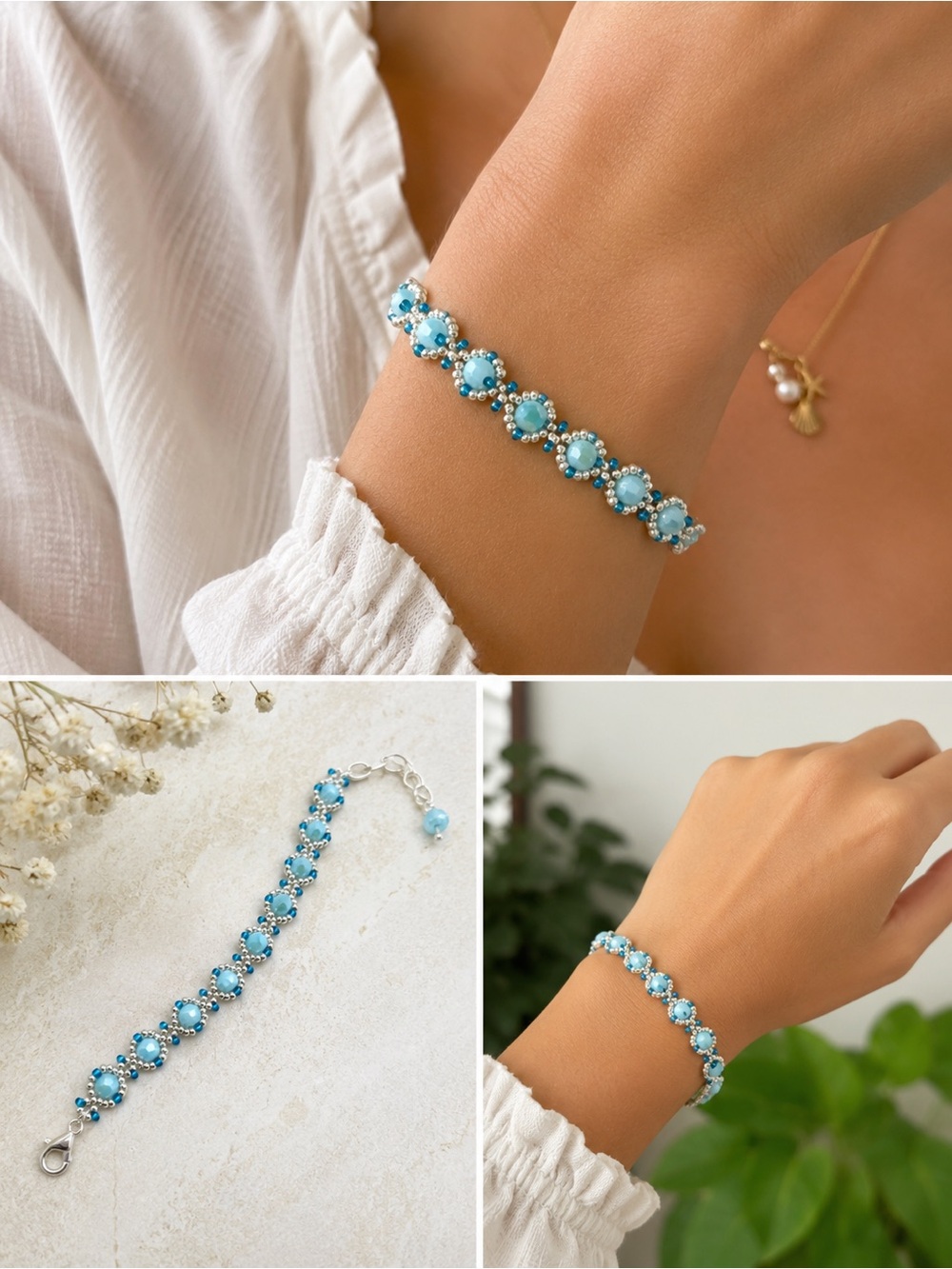Hand Crafted Turquoise Crystal  Link Bracelet - Women Jewelry